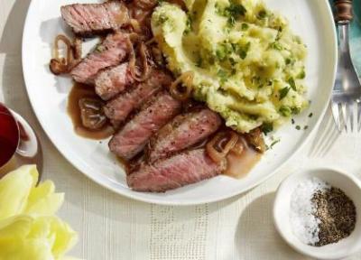 طرز تهیه استیک استریپ با پوره سیب زمینی لیمویی طرز تهیه استیک استریپ با پوره سیب زمینی لیمویی